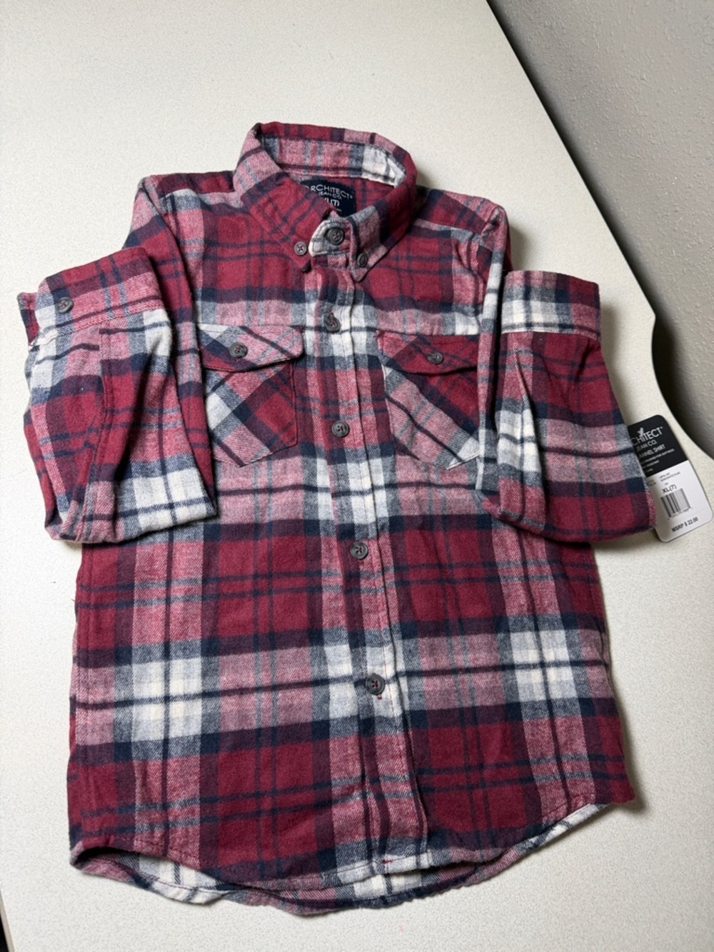 Architect Red, Navy and White Plaid Flannel Shirt - Picture 4 of 5